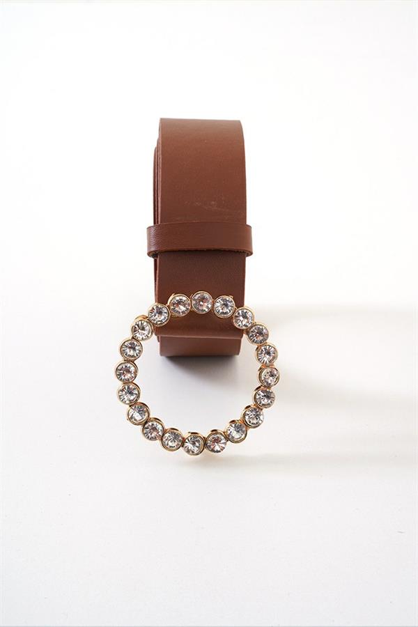 Gold Shiny Buckle Tan Belt
