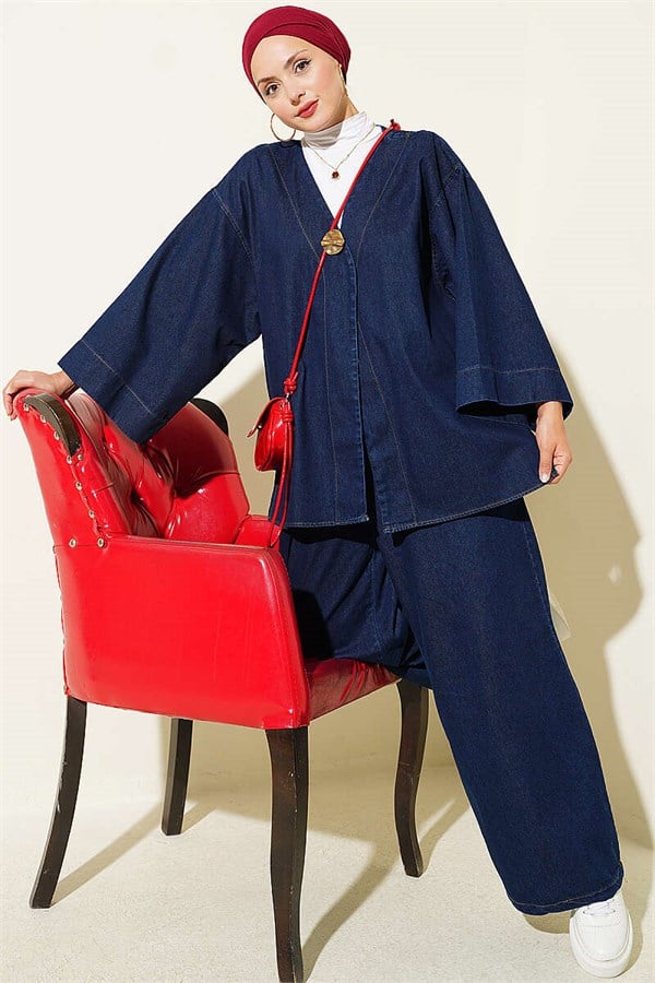 Gold Single Button Two-Piece Denim Set