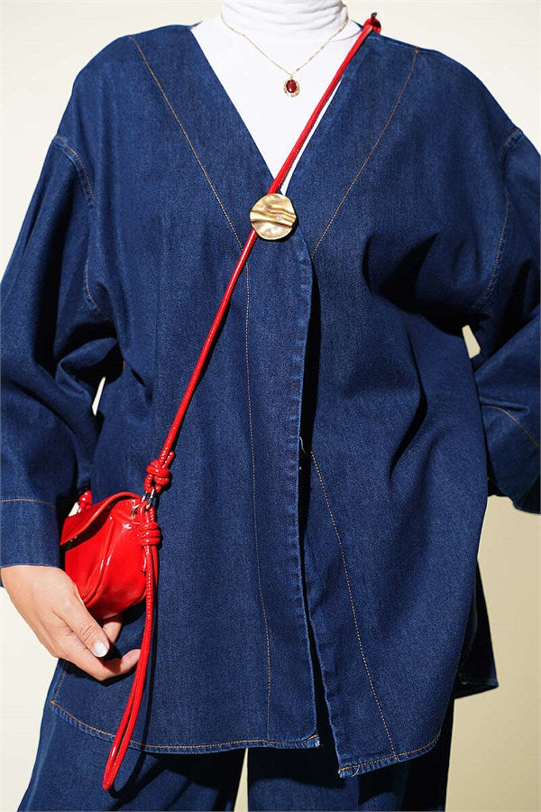 Gold Single Button Two-Piece Denim Set