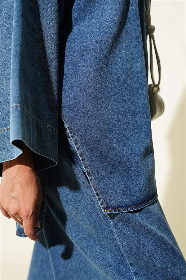 Gold Single Button 2 Piece Set Denim Blue