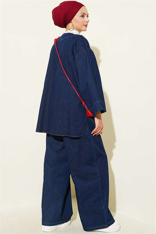 Gold Single Button Two-Piece Denim Set
