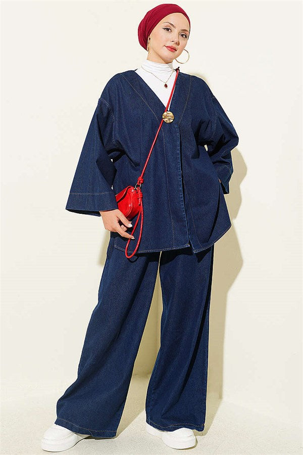 Gold Single Button Two-Piece Denim Set