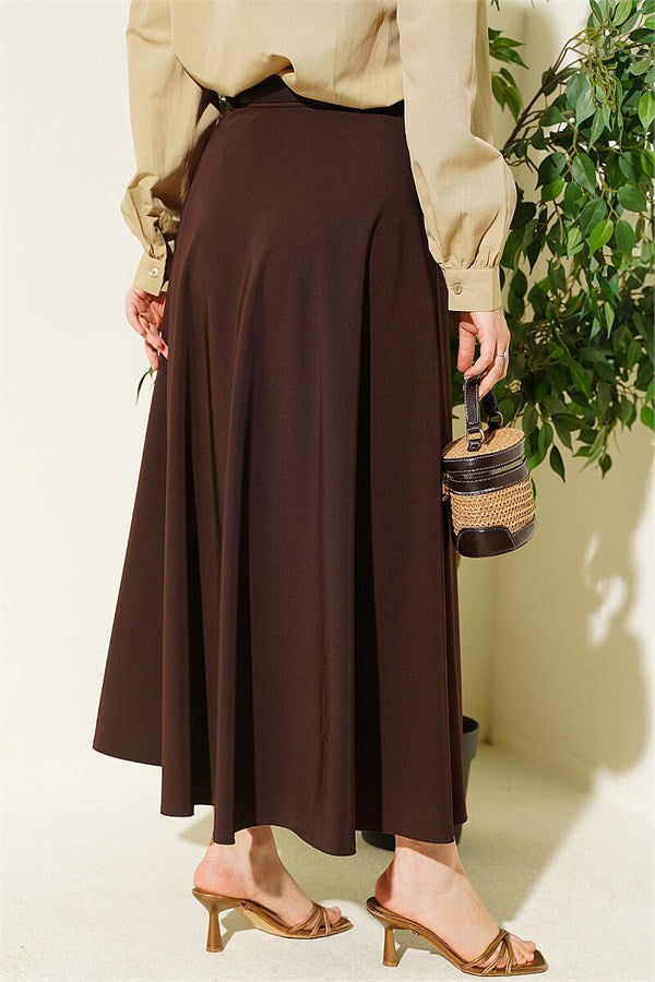 Gold Buckle Belted Mevlana Skirt, Brown