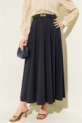 Mevlana Skirt with Gold Buckle Belt, Navy Blue