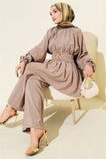 Gold Buckle Elastic Waist Modal 2 Piece Set in Mink Color