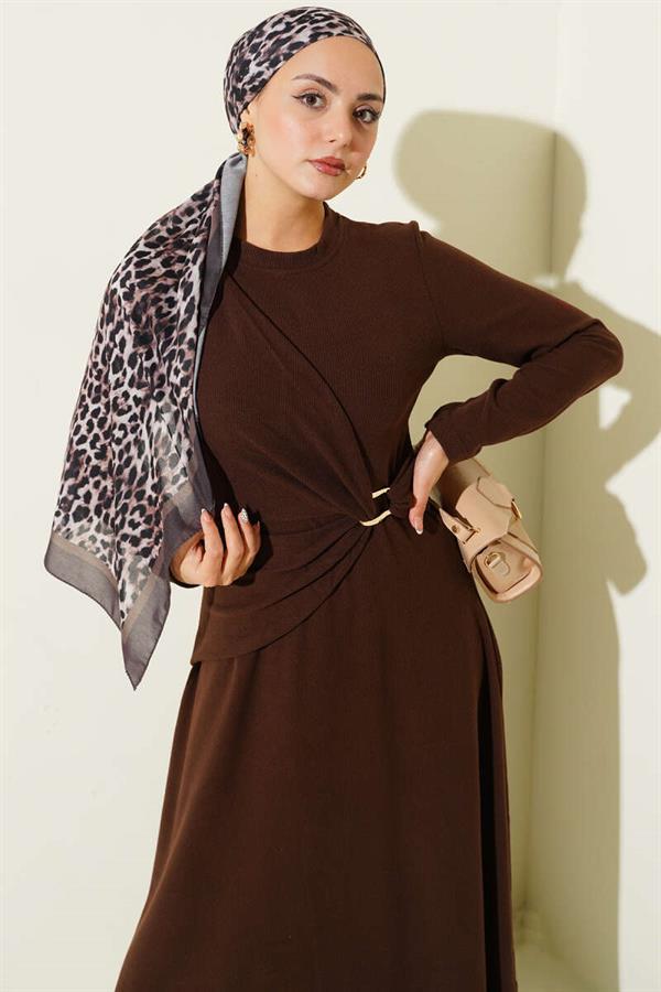 Gold Buckled Corduroy Dress Brown