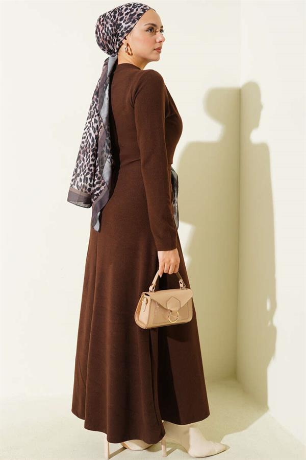 Gold Buckled Corduroy Dress Brown