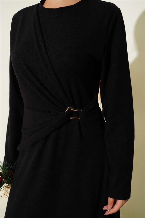 Gold Buckled Corduroy Dress Black