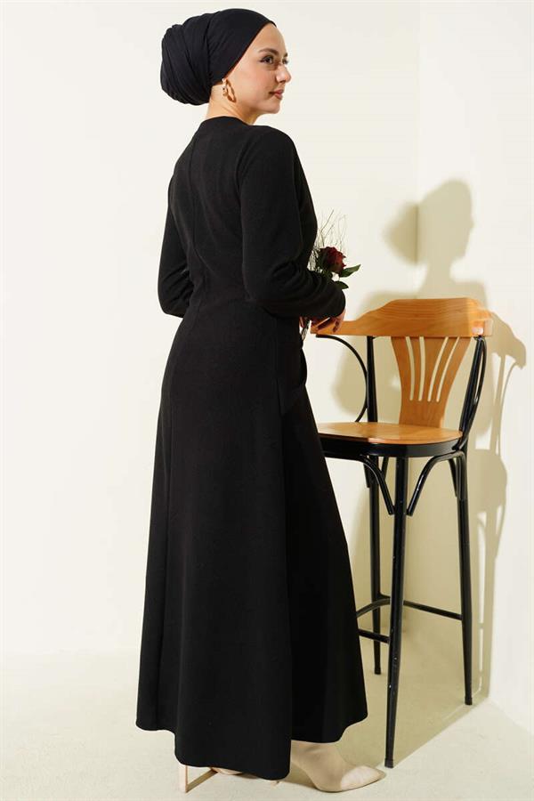 Gold Buckled Corduroy Dress Black