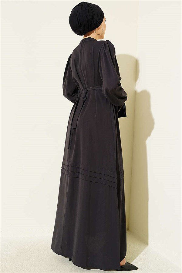 Dark Gray Evening Dress with Gold Buckle and Belt
