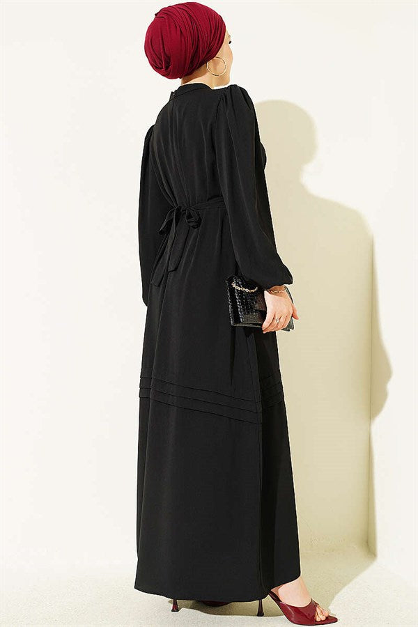 Black Evening Dress with Gold Buckle and Belt