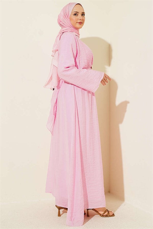Pink Dress with Gold Buckle and Front Tie