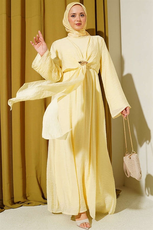 Yellow Dress with Gold Buckle and Front Tie