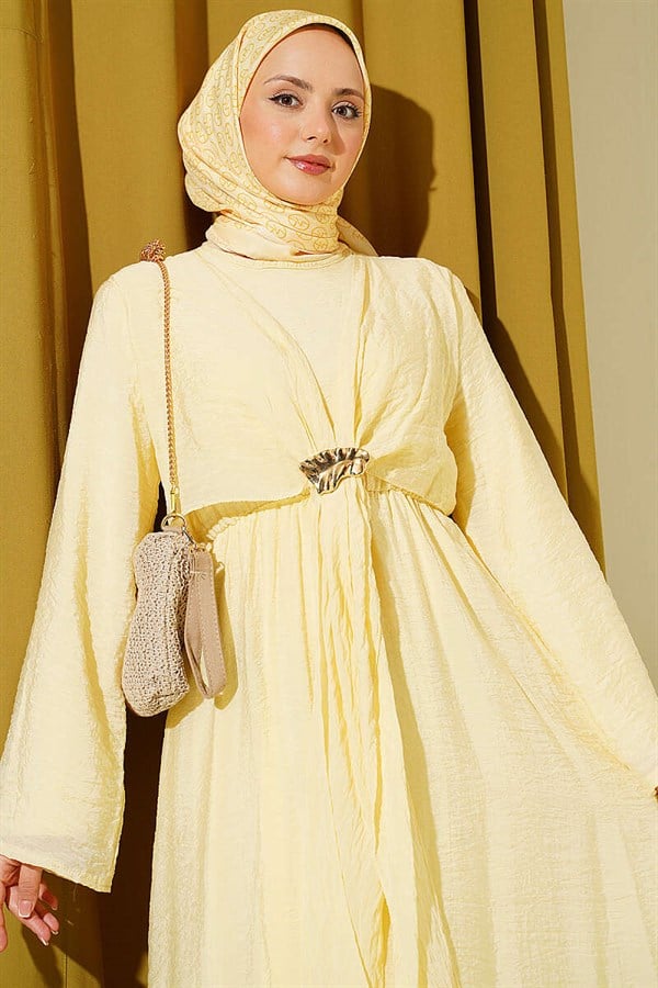 Yellow Dress with Gold Buckle and Front Tie