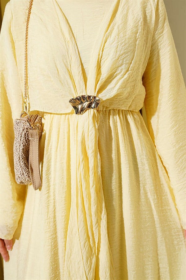 Yellow Dress with Gold Buckle and Front Tie