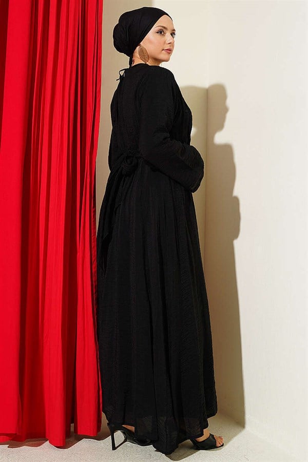 Black Dress with Gold Buckle and Front Tie