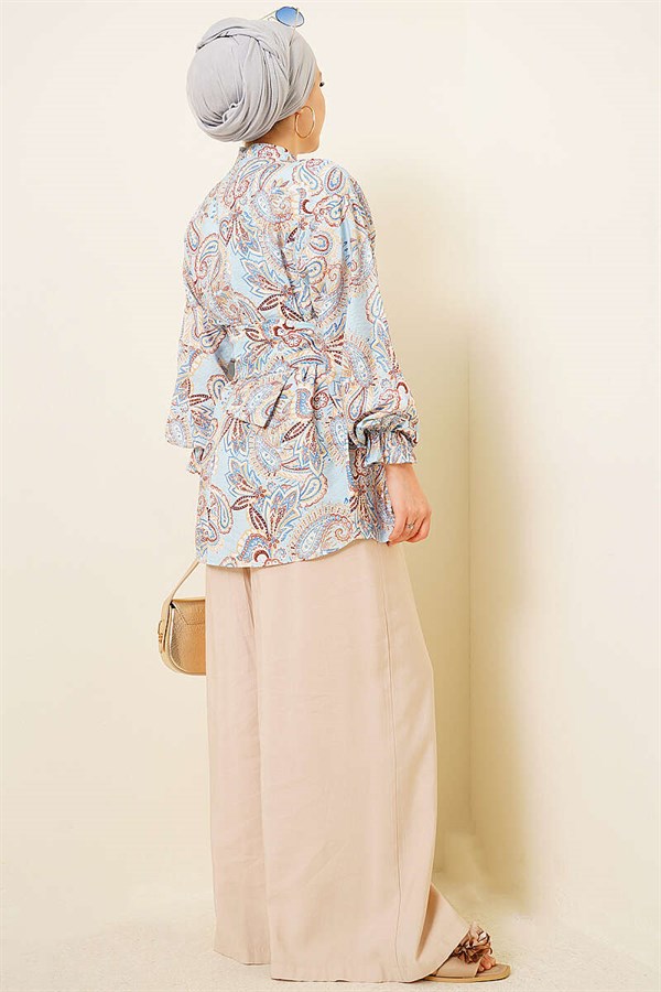 Gold Buckle Paisley Pattern Tunic, Blue