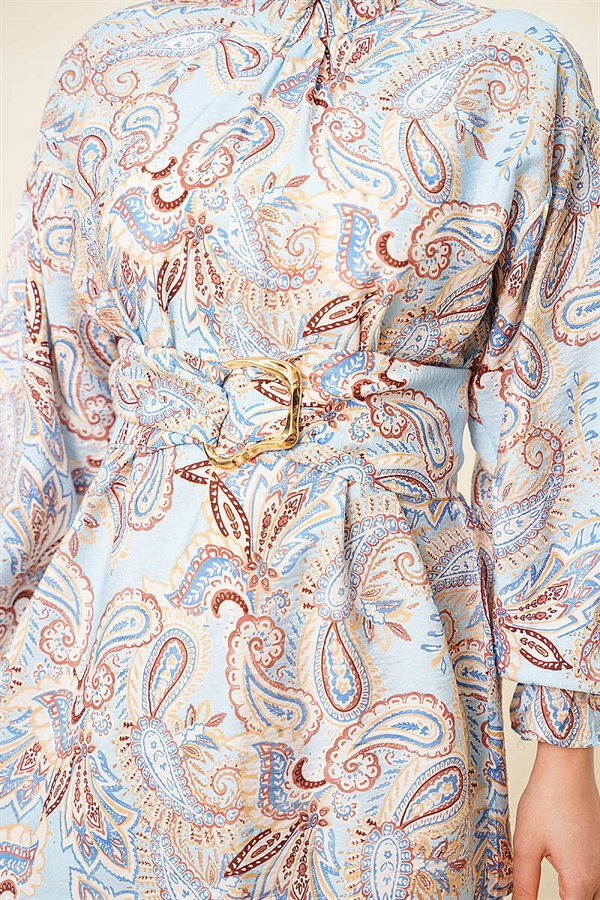 Gold Buckle Paisley Pattern Tunic, Blue