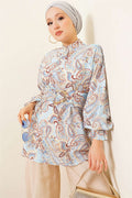 Gold Buckle Paisley Pattern Tunic, Blue