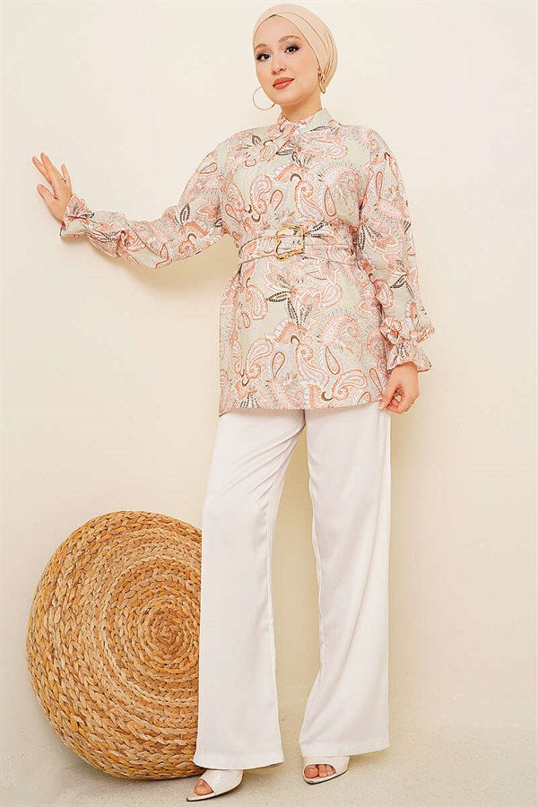 Gold Buckle Paisley Pattern Tunic Mint