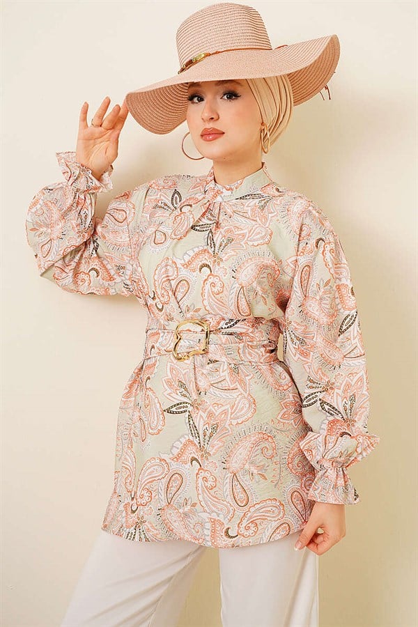 Gold Buckle Paisley Pattern Tunic Mint
