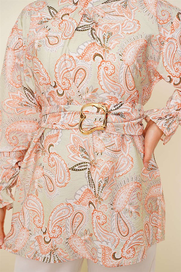 Gold Buckle Paisley Pattern Tunic Mint