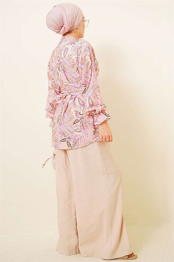 Pink Paisley Pattern Tunic with Gold Buckle