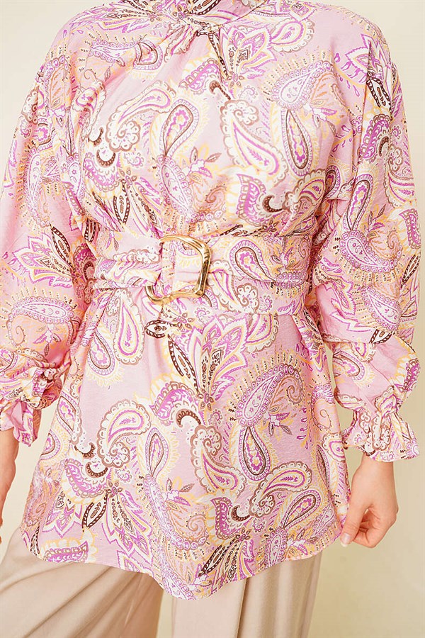 Pink Paisley Pattern Tunic with Gold Buckle