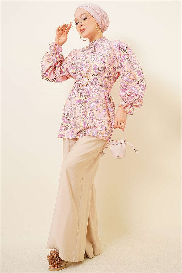 Pink Paisley Pattern Tunic with Gold Buckle