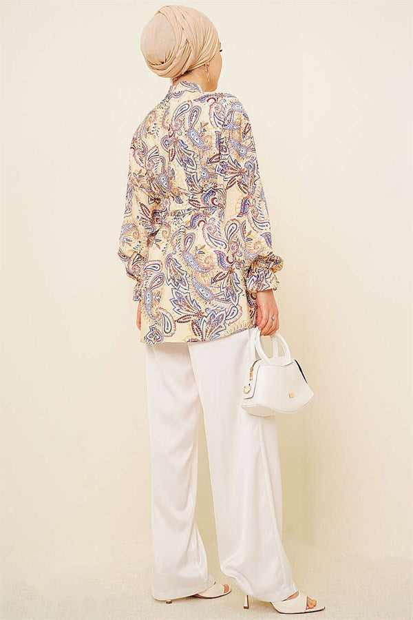 Gold Buckle Paisley Pattern Tunic Yellow