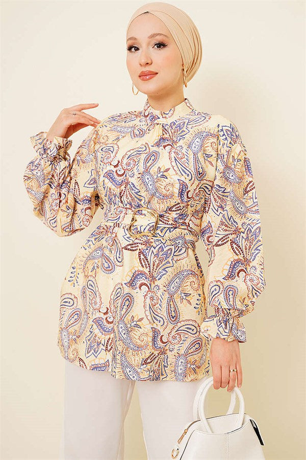 Gold Buckle Paisley Pattern Tunic Yellow