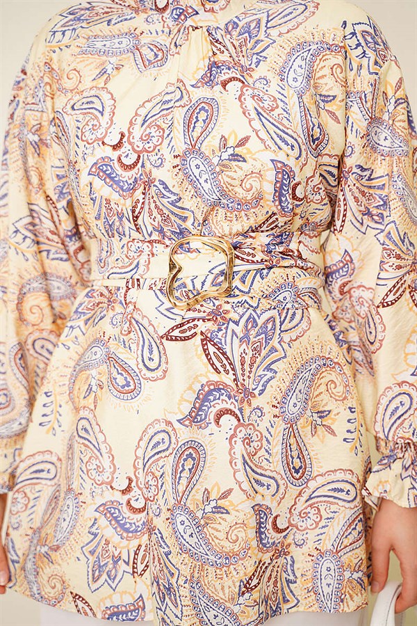Gold Buckle Paisley Pattern Tunic Yellow