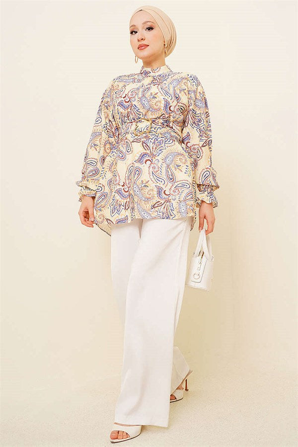 Gold Buckle Paisley Pattern Tunic Yellow