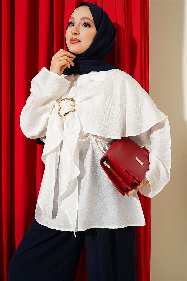 Gold Buckle Cape Shirt, Ecru