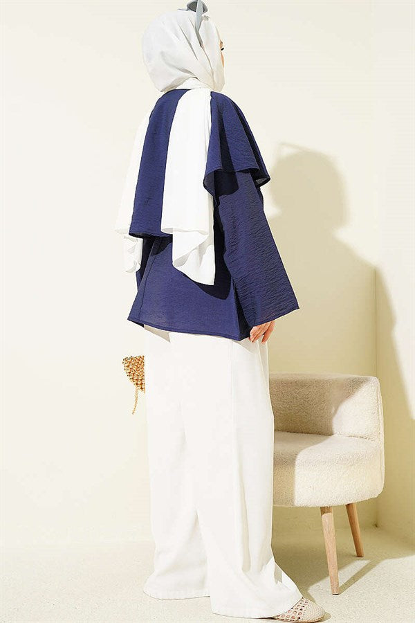 Navy Blue Cape Shirt with Gold Buckle