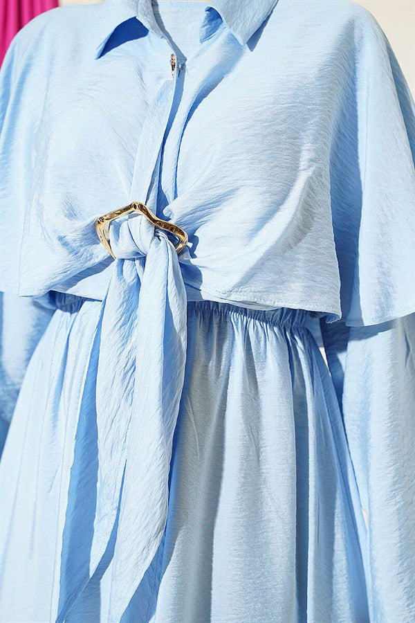 3 Piece Set with Gold Buckle Cape, Blue