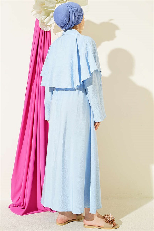 3 Piece Set with Gold Buckle Cape, Blue