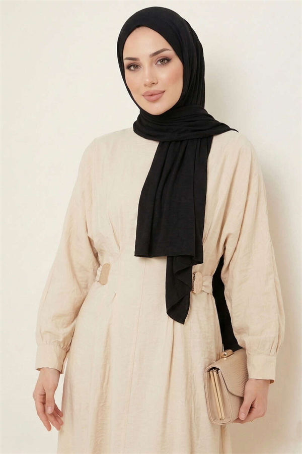 Gold Buckle Dress with Dart Detail, Beige