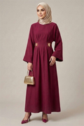 Burgundy Dress with Gold Buckle and Dart Details