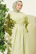 Gold Buckle Dart Detail Dress in Sage Green