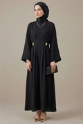 Black Dress with Gold Buckle and Dart Detail