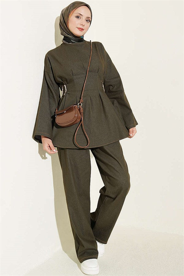 Gold Buckle 2 Piece Set in Khaki
