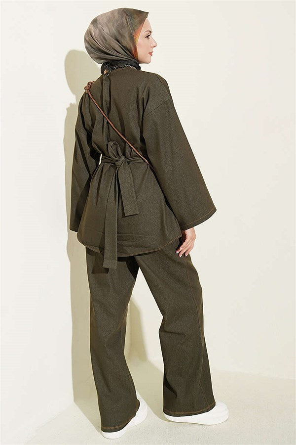 Gold Buckle 2 Piece Set in Khaki