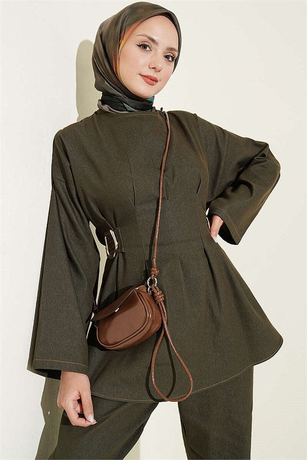 Gold Buckle 2 Piece Set in Khaki