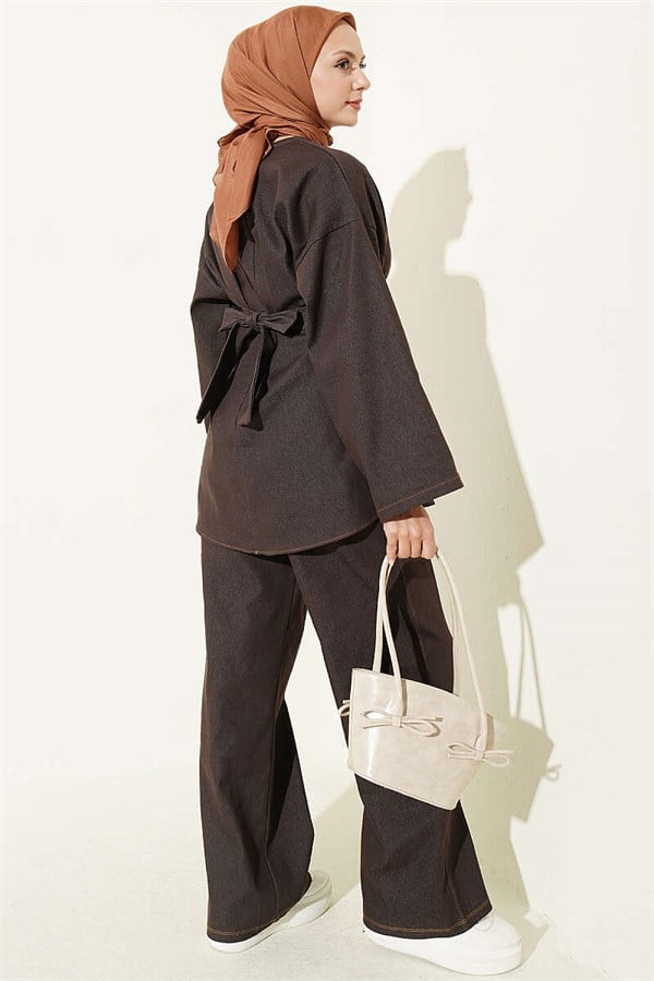 Gold Buckle Two-Piece Set in Coffee Color