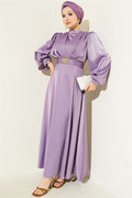 Satin Evening Dress with Gold Buckle, Lilac