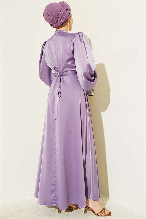 Satin Evening Dress with Gold Buckle, Lilac