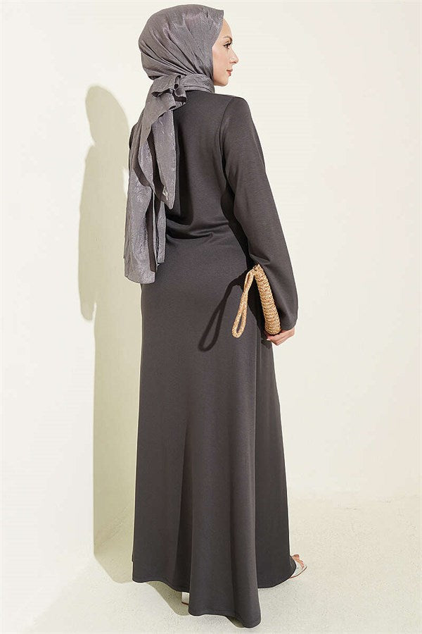 Dark Gray Dress with Gold Buckle and Side Tie