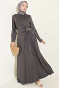 Dark Gray Dress with Gold Buckle and Side Tie