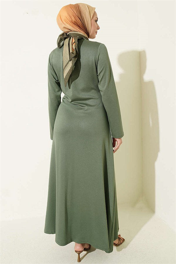 Khaki Side-Tie Dress with Gold Buckle